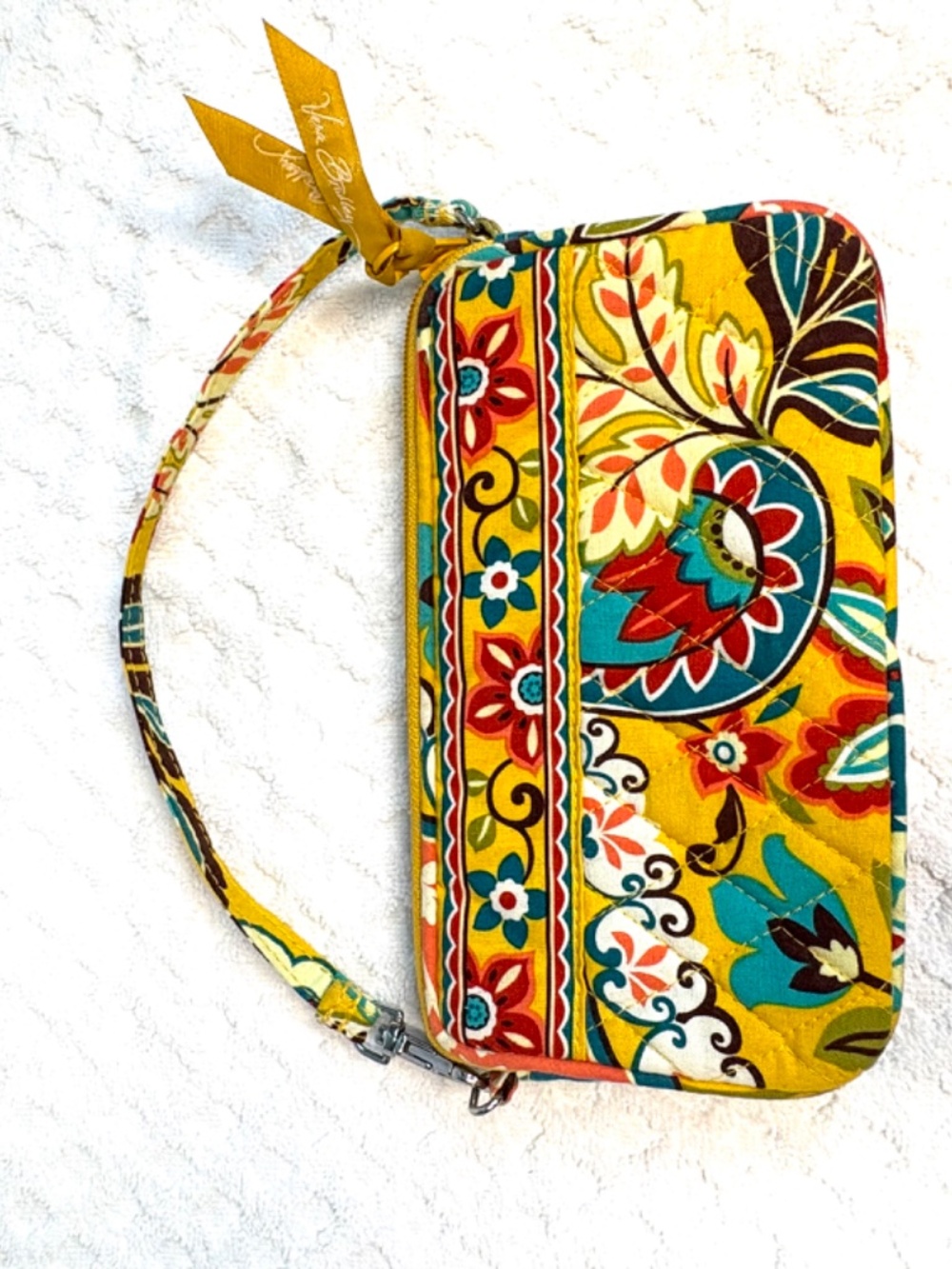 Vera Bradley Floral Zip Around Wristlet Wallet | Yellow Multicolor Cotton Organi - Picture 2 of 3